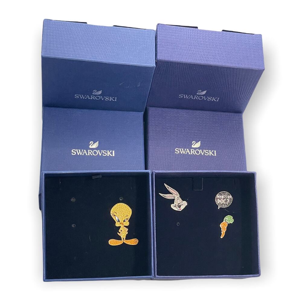 Swarovski LOONEY TUNES BUGS BUNNY TIE PIN SET & TWEETY PIN SET